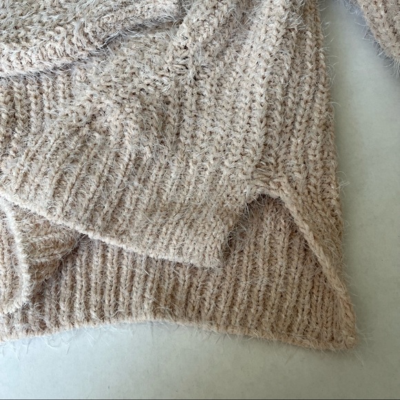 Candies women’s eyelash chenille long sleeve cable knit sweater, Large, beige - Picture 7 of 8